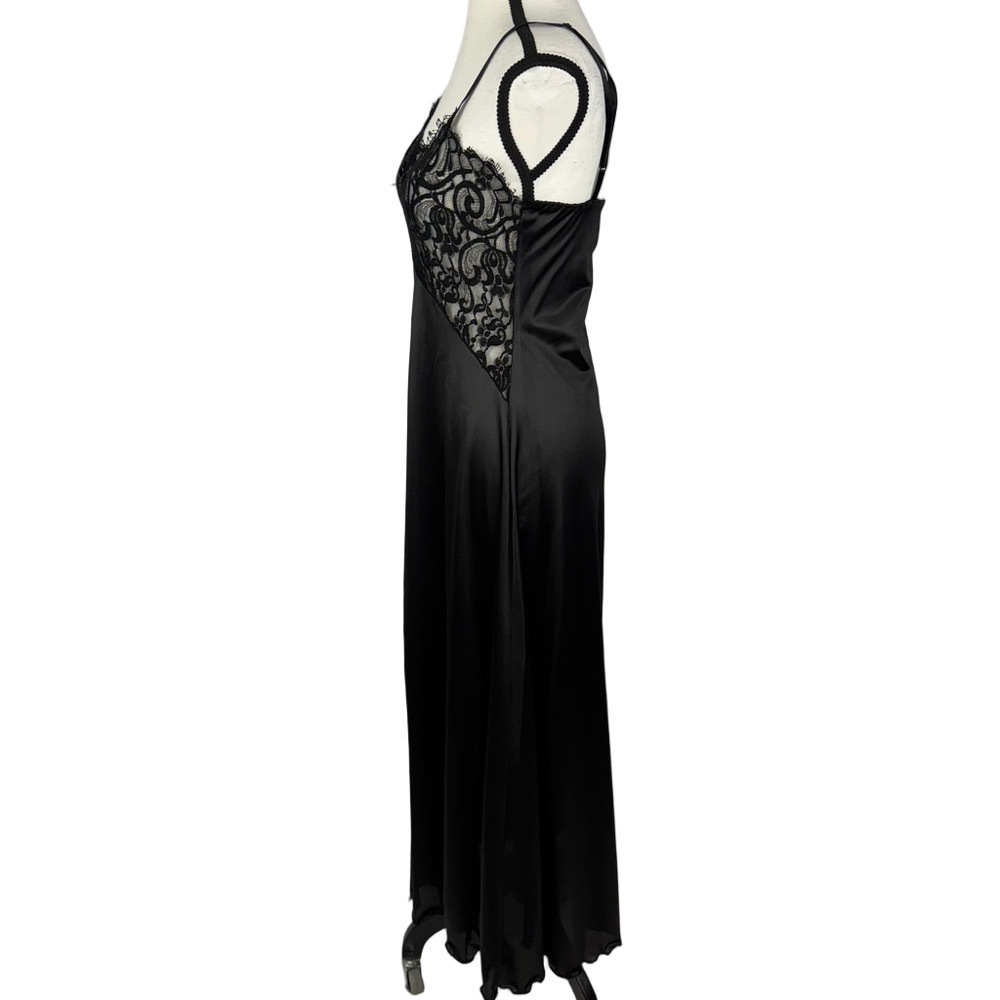 Vintage Black Lace Slip Dress Small Coquette Nightgown Lingerie Romantic USA - Picture 4 of 10